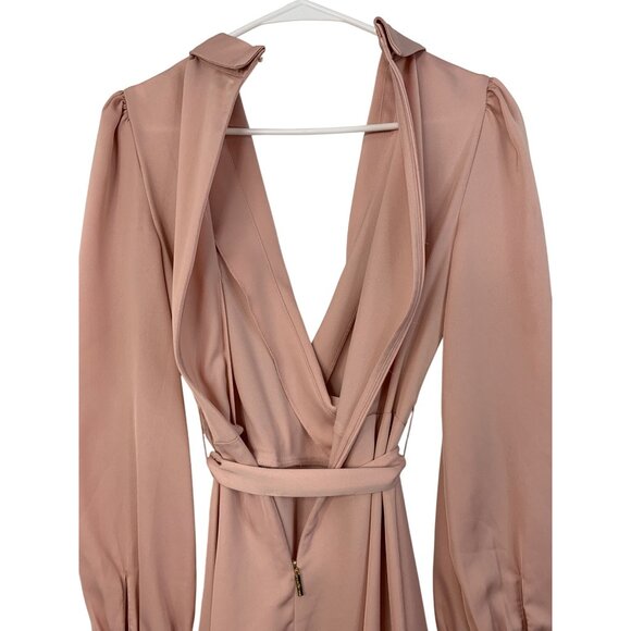 Karl Lagerfeld Paris Pink Faux Wrap Dress Surplus Neck Ruffle Hem LS Size 2 - Picture 6 of 11